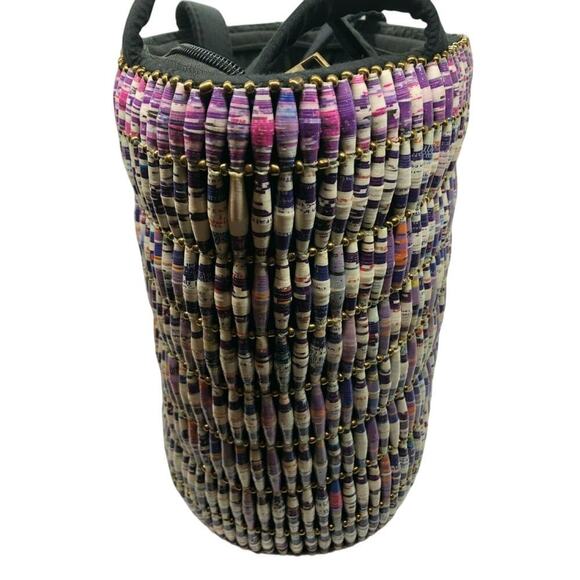 Unique Bucket Purple Multi Color Beaded Shoulder Bag Tote Purse 10"H & 11" W - Picture 2 of 6